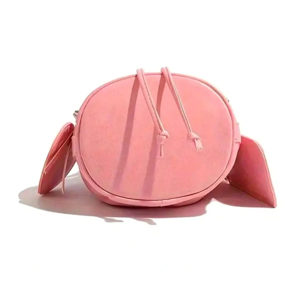 Pink Rivet Pleather Bucket Bag w/Shoulder Strap, Pouch, & ❤️ Shaped Mirror, NWOT